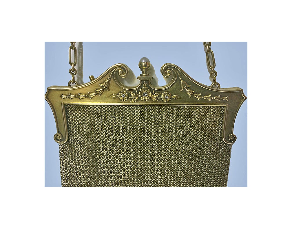 Art Nouveau Gold Diamond Pearl Purse Bag 1