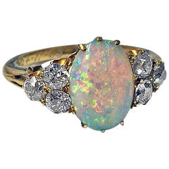 English Opal Diamond Gold Ring circa 1900