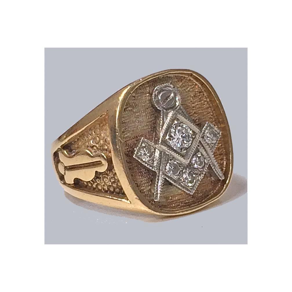 1950s Diamond Gold Masonic Ring For Sale at 1stdibs