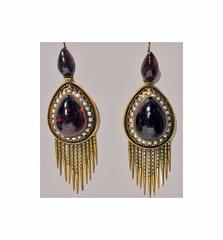 1870s English Antique Garnet Gold Tassel Earrings