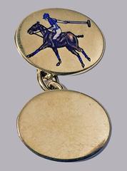 1995 Deakin & Francis Birmingham Enamel Gold Equestrian Cufflinks