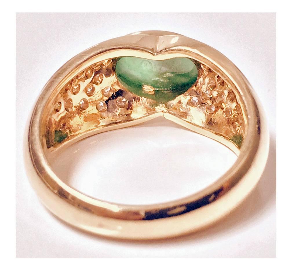 Jade Diamond Gold Ring In Good Condition In Toronto, ON