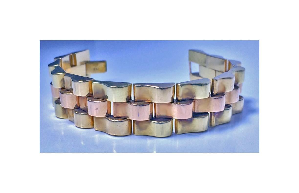 Women's or Men's 1940s Retro Two Color Gold Bracelet