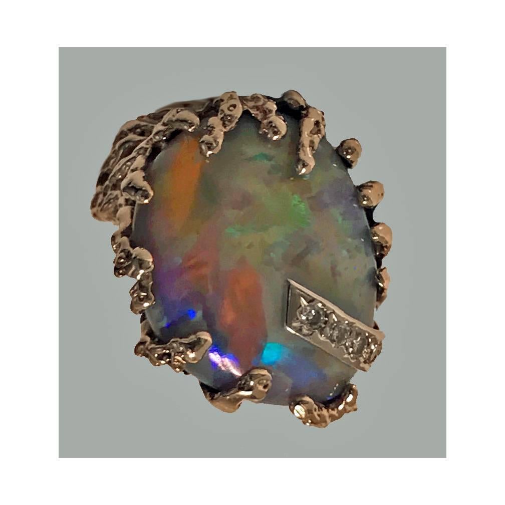 1960's abstract Opal and Diamond vintage Ring 1