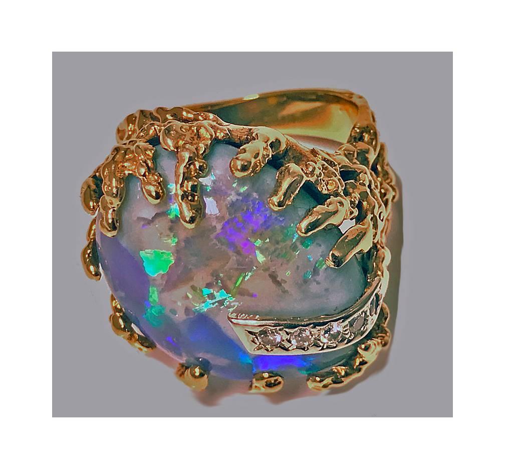 Women's or Men's 1960's abstract Opal and Diamond vintage Ring