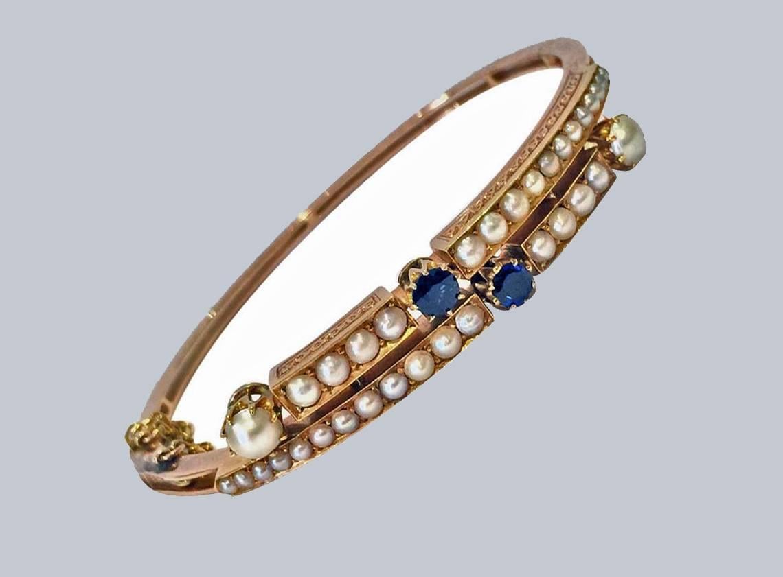 19th Century Sapphire Pearl Bangle, circa 1890 In Good Condition In Toronto, ON