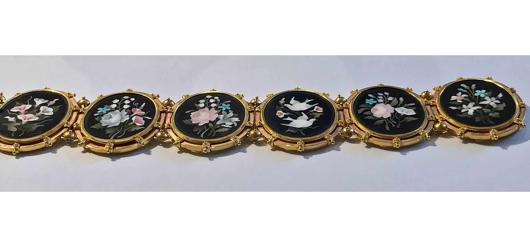 Women's Antique 18K Pietra Dura large Bracelet, Italian C.1875