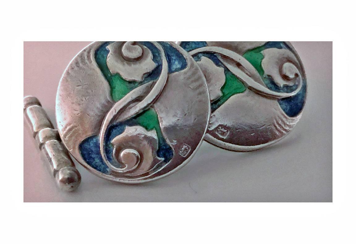 1907 Liberty & Co. Archibald Knox Enamel Cufflinks In Good Condition In Toronto, ON