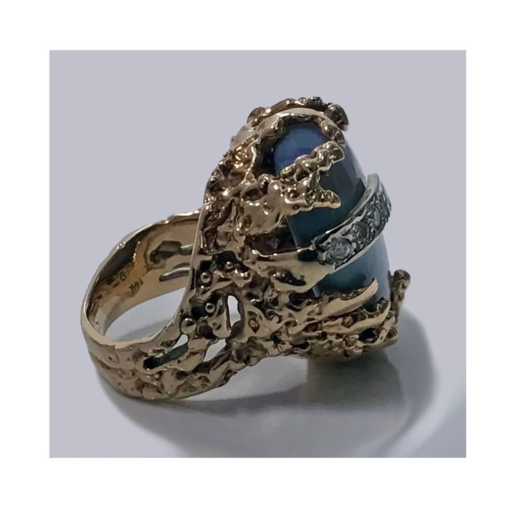 1970s Abstract Opal Diamond Gold Ring 2