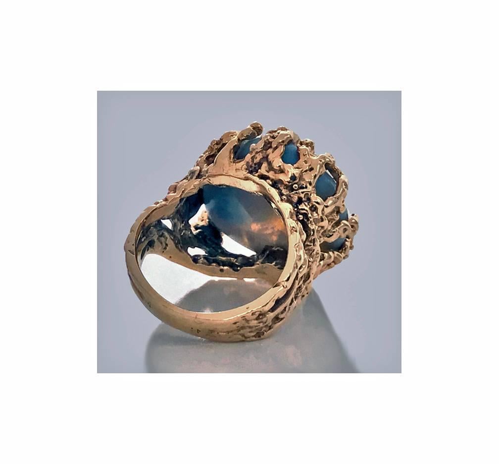 1970s Abstract Opal Diamond Gold Ring 1