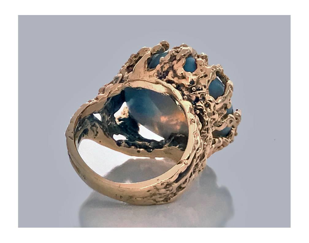 1970s Abstract Opal Diamond Gold Ring 3