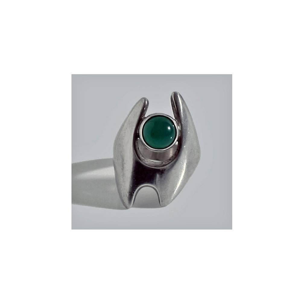 Georg Jensen Sterling Chrysoprase Henning Koppel designed Ring, C.1967 1