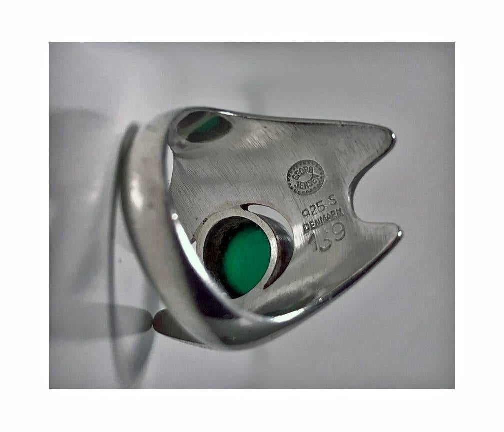 Georg Jensen Sterling Chrysoprase Henning Koppel designed Ring, C.1967 In Good Condition In Toronto, ON