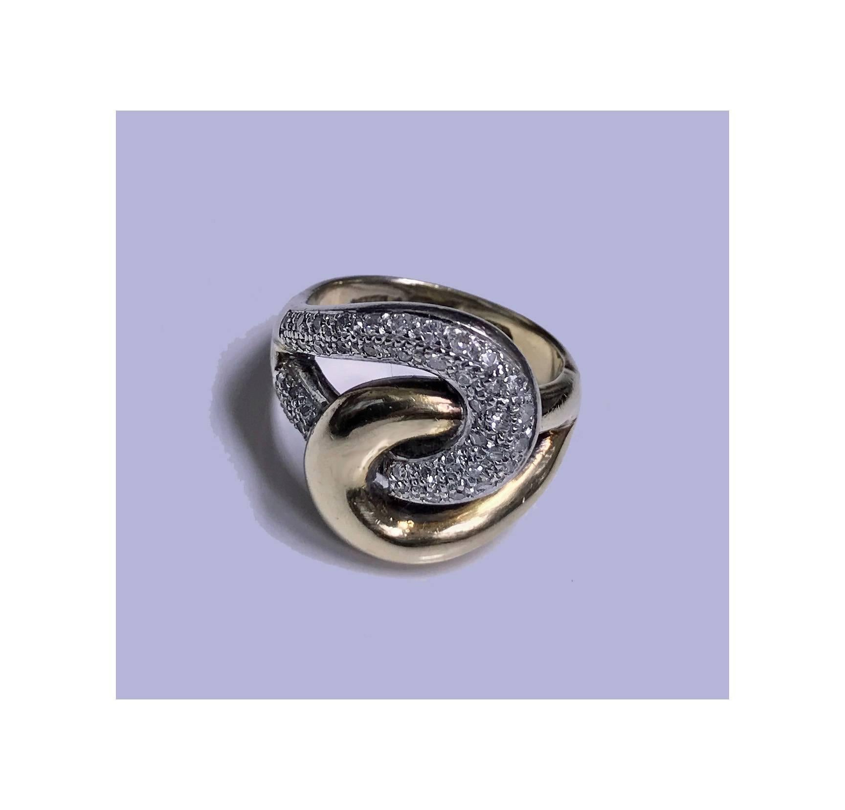Women's 1970s 14 Karat Yellow and White Gold Diamond Twist Ring