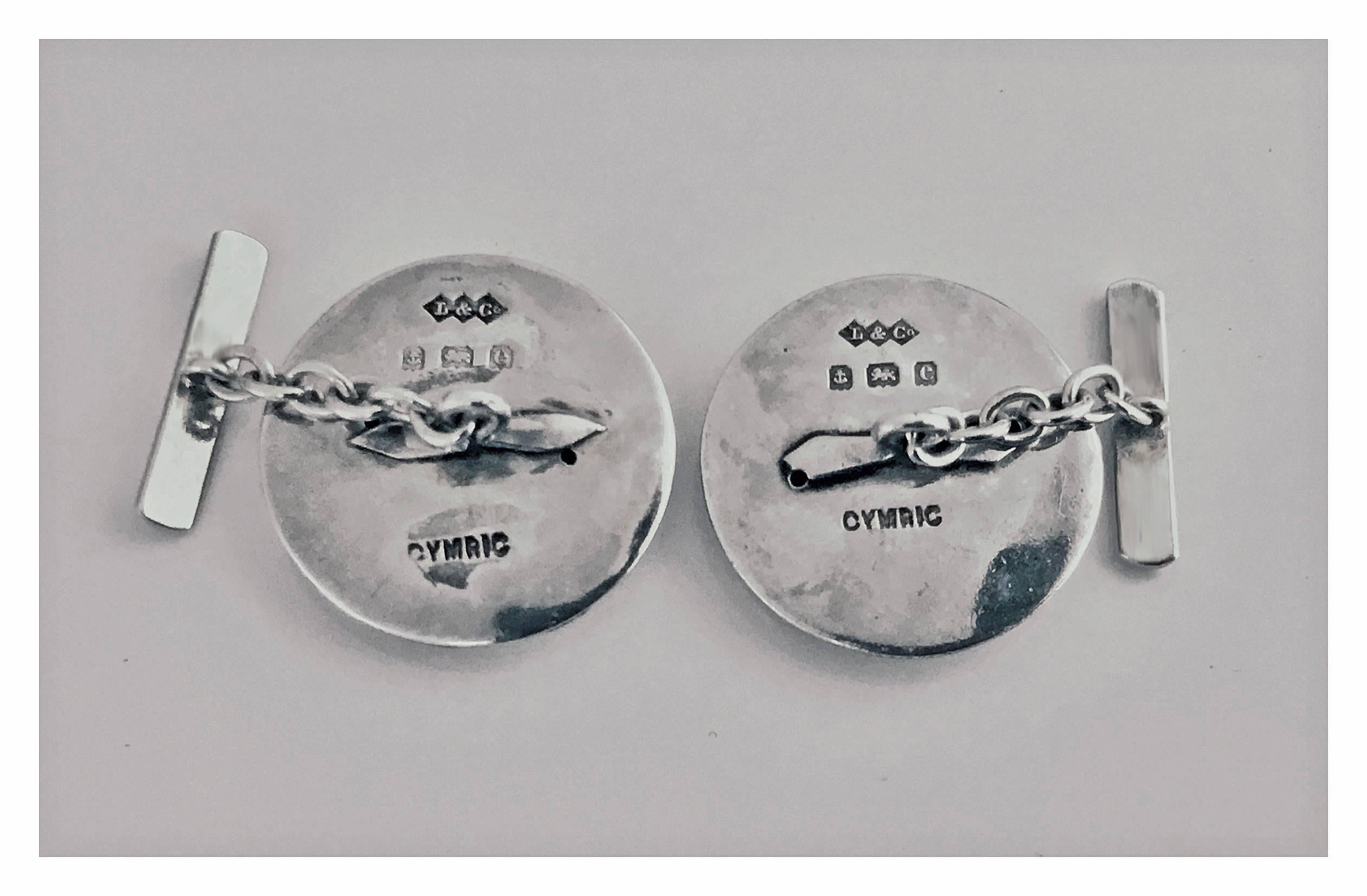Women's or Men's 1902-1904 Liberty & Co. Archibald Knox Enamel swirl hammered silver Cufflinks  