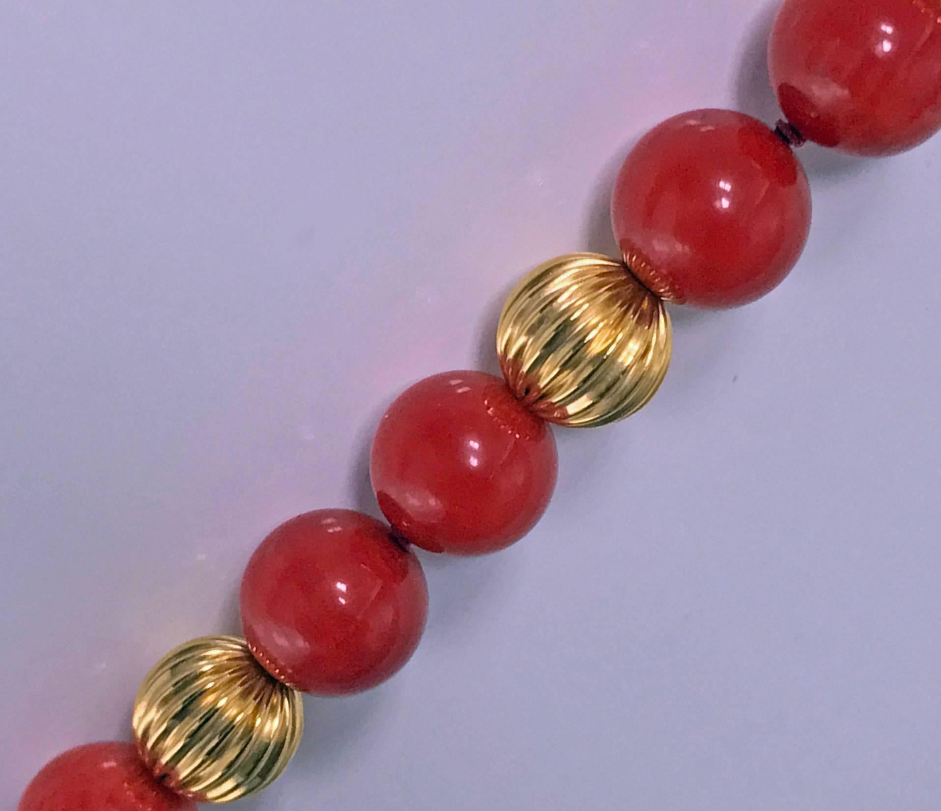 Women's or Men's 20th Century Natural Red Bead and Gold Necklace