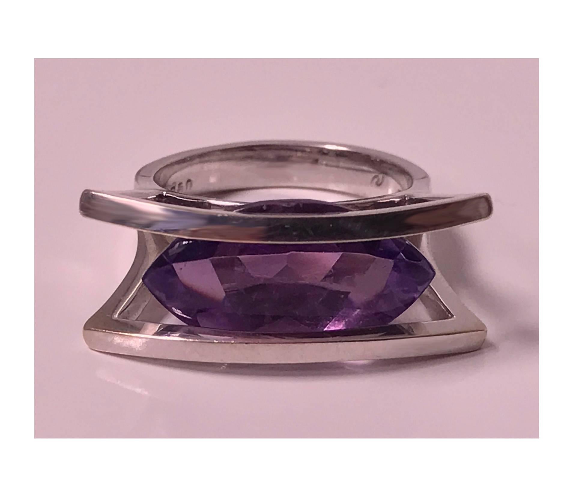 Amethyst White Gold Modernist Abstract Ring, 20th Century 1