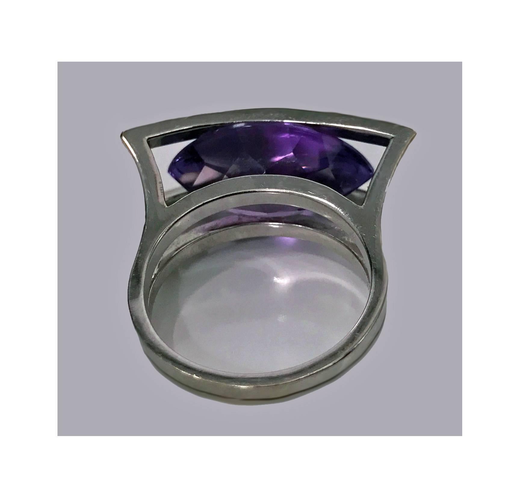 Amethyst White Gold Modernist Abstract Ring, 20th Century 2