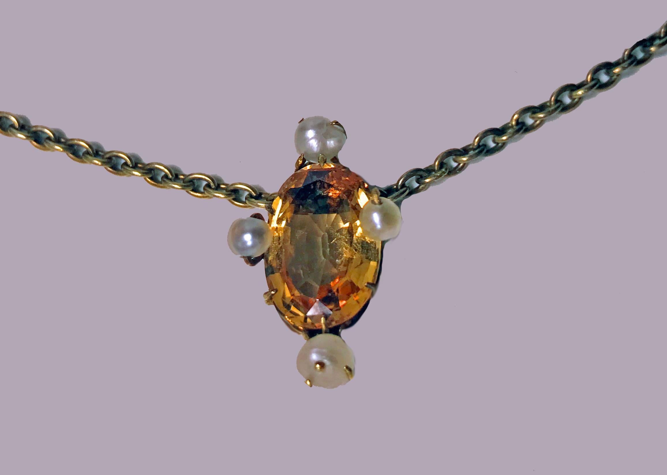 Women's Antique Imperial Topaz and Pearl Pendant Necklace