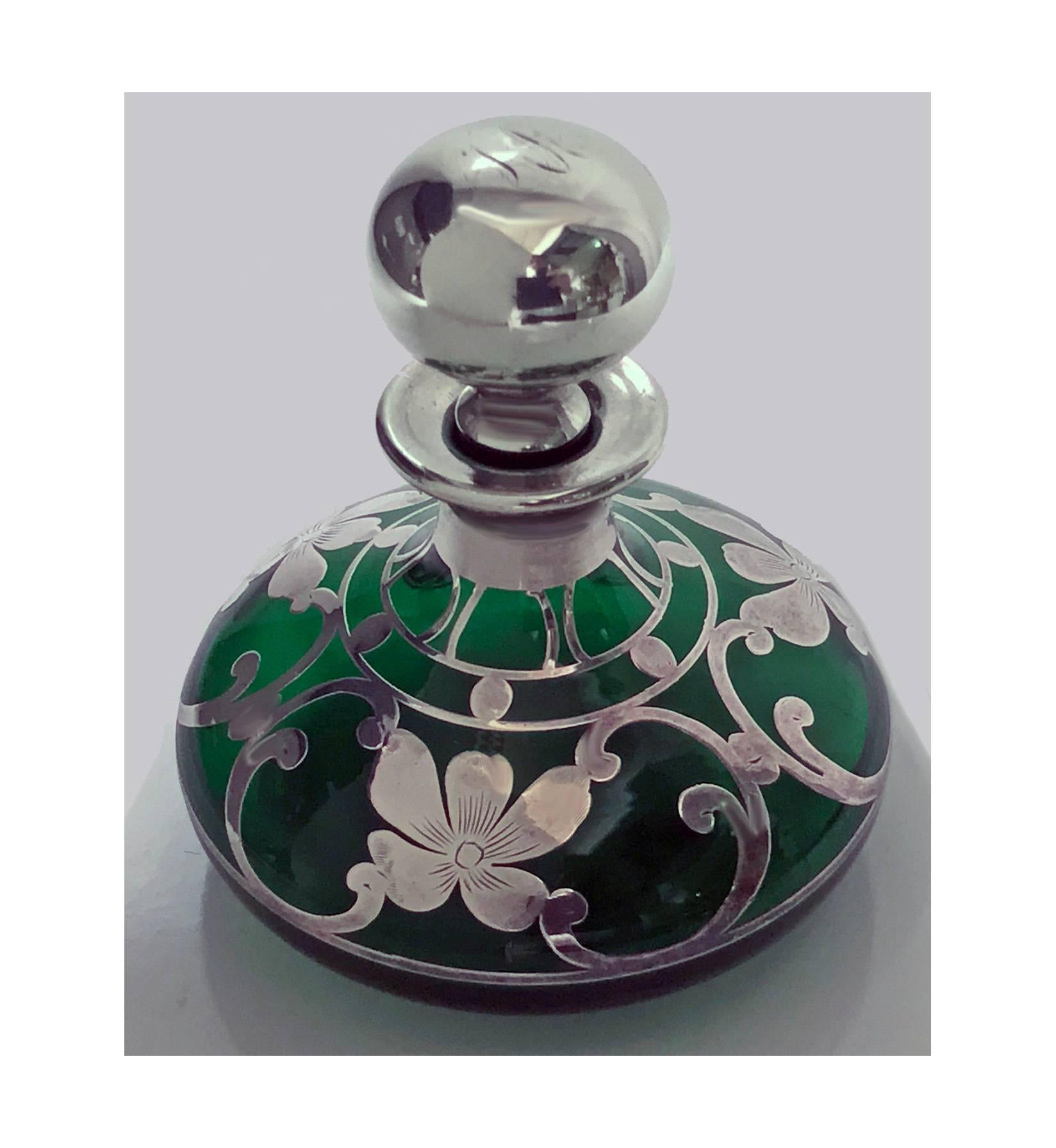 Women's or Men's Art Nouveau Sterling overlay Perfume Bottle, circa 1900