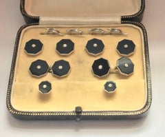Art Deco Onyx Diamond Tuxedo Studs Se, circa 1920