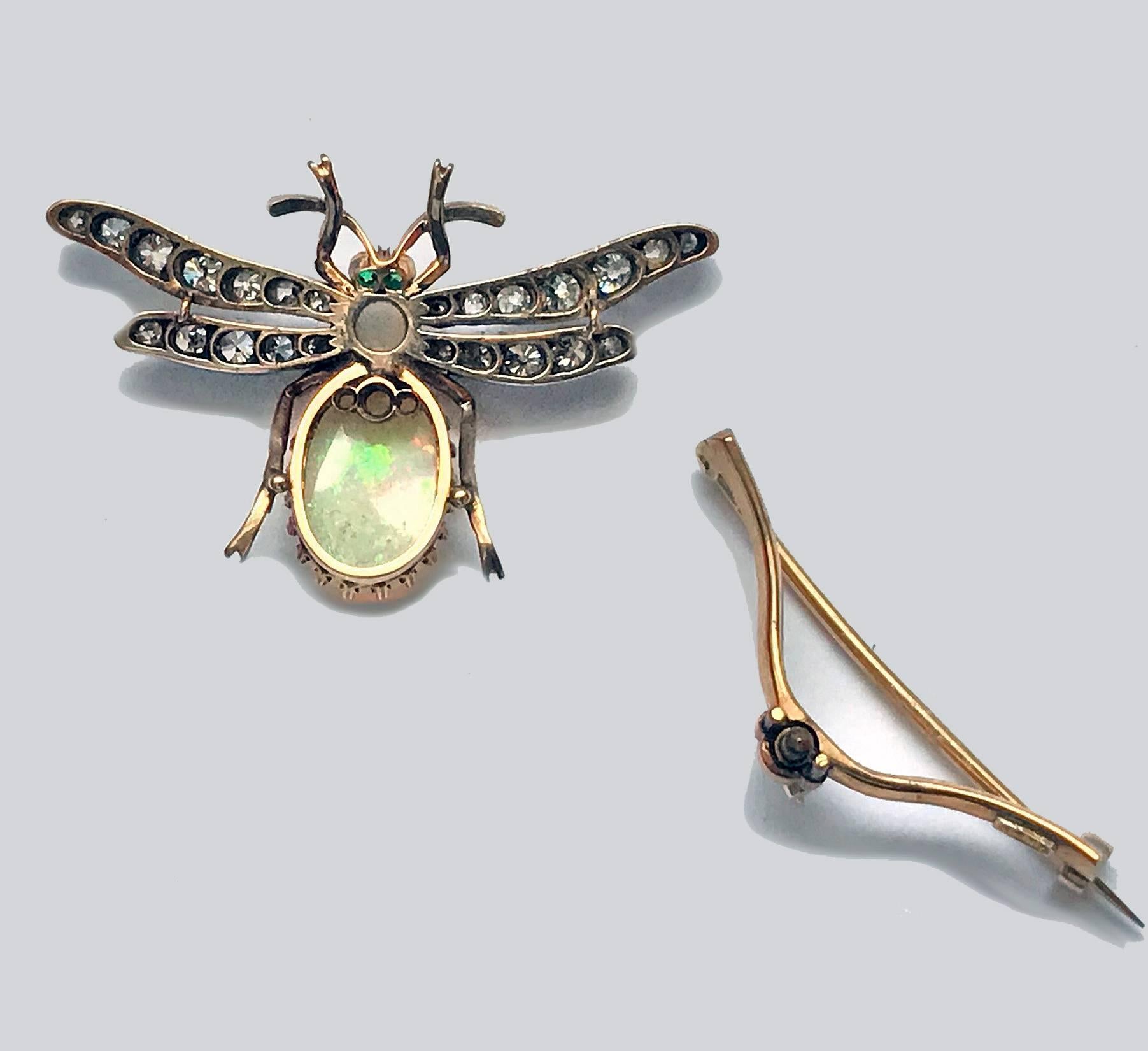 Women's or Men's 19th Century English Opal Diamond Bee Brooch Pendant