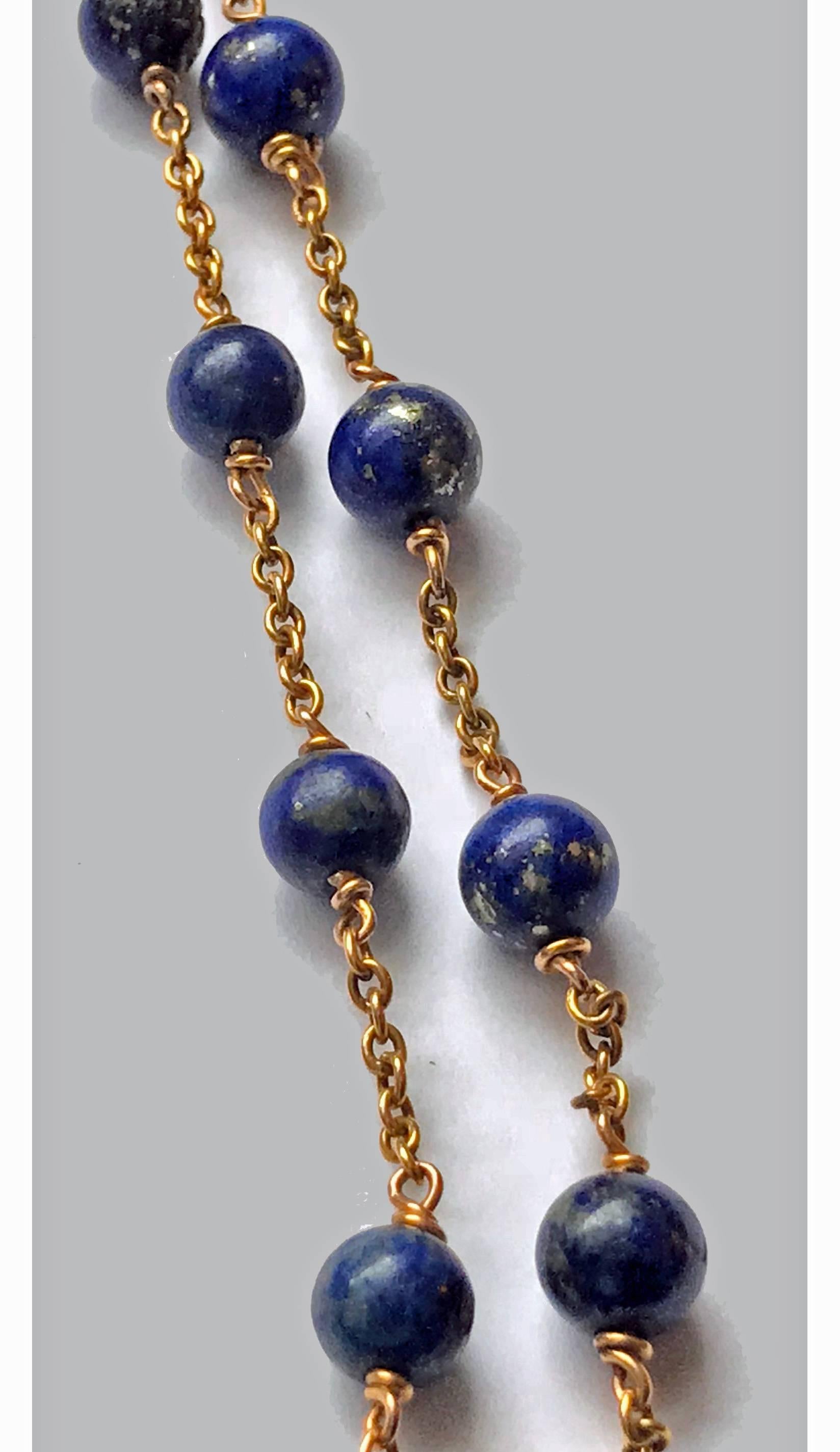 Women's or Men's 19th Century Lapis Lazuli and Gold Necklace, circa 1875