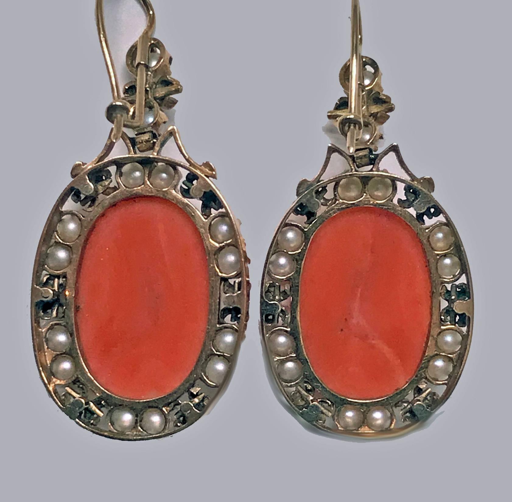 Rare Fine Carved  Coral Corallium Rubrum Pendant Brooch and Earrings, C. 1880 1