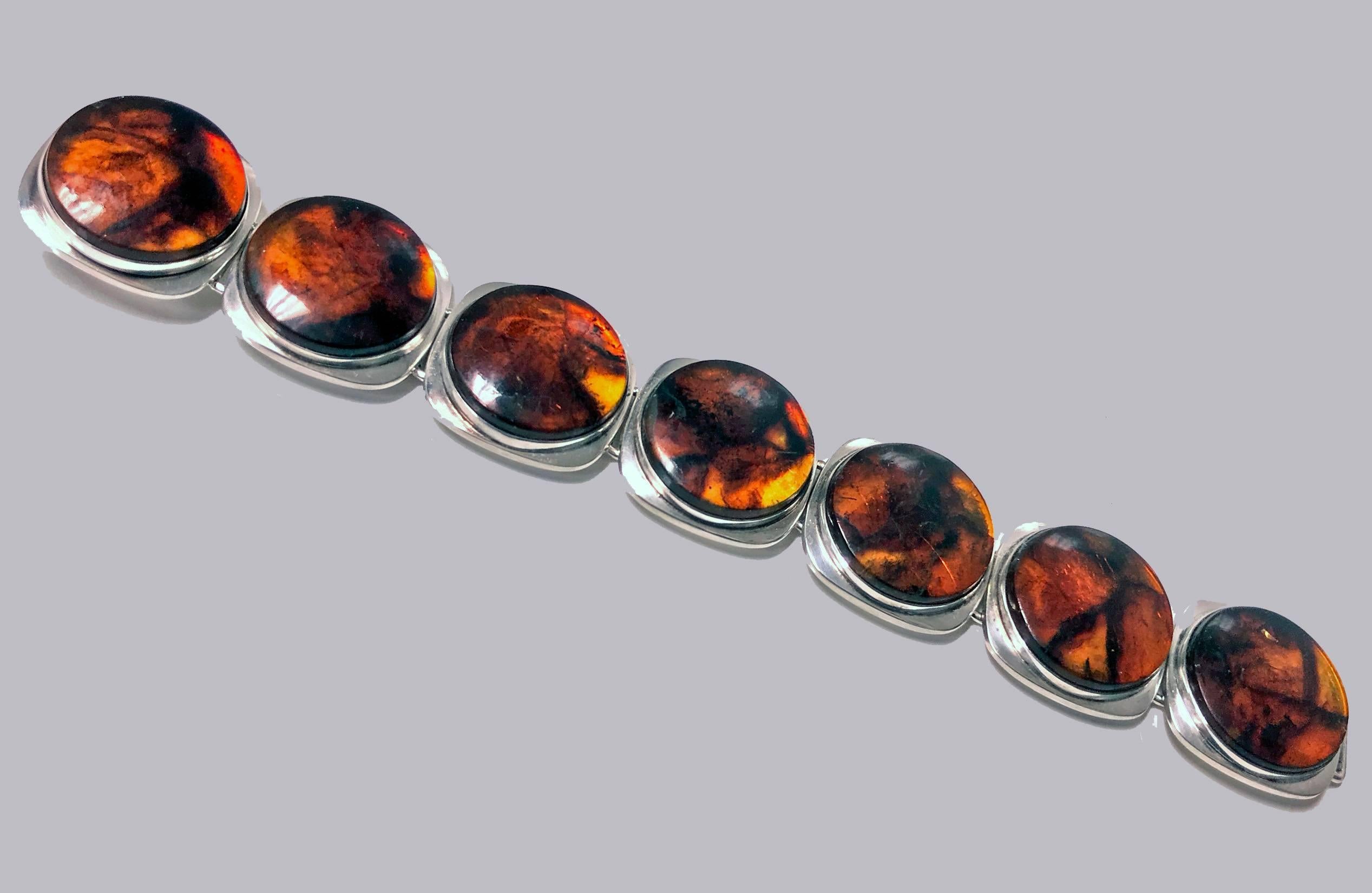 Danish Midcentury Sterling Amber Bracelet and Earrings, Bent Knudsen, circa 1957 In Excellent Condition In Toronto, ON