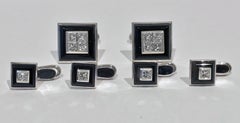 Asprey 18 Karat Onyx Diamond Tuxedo Studs Set