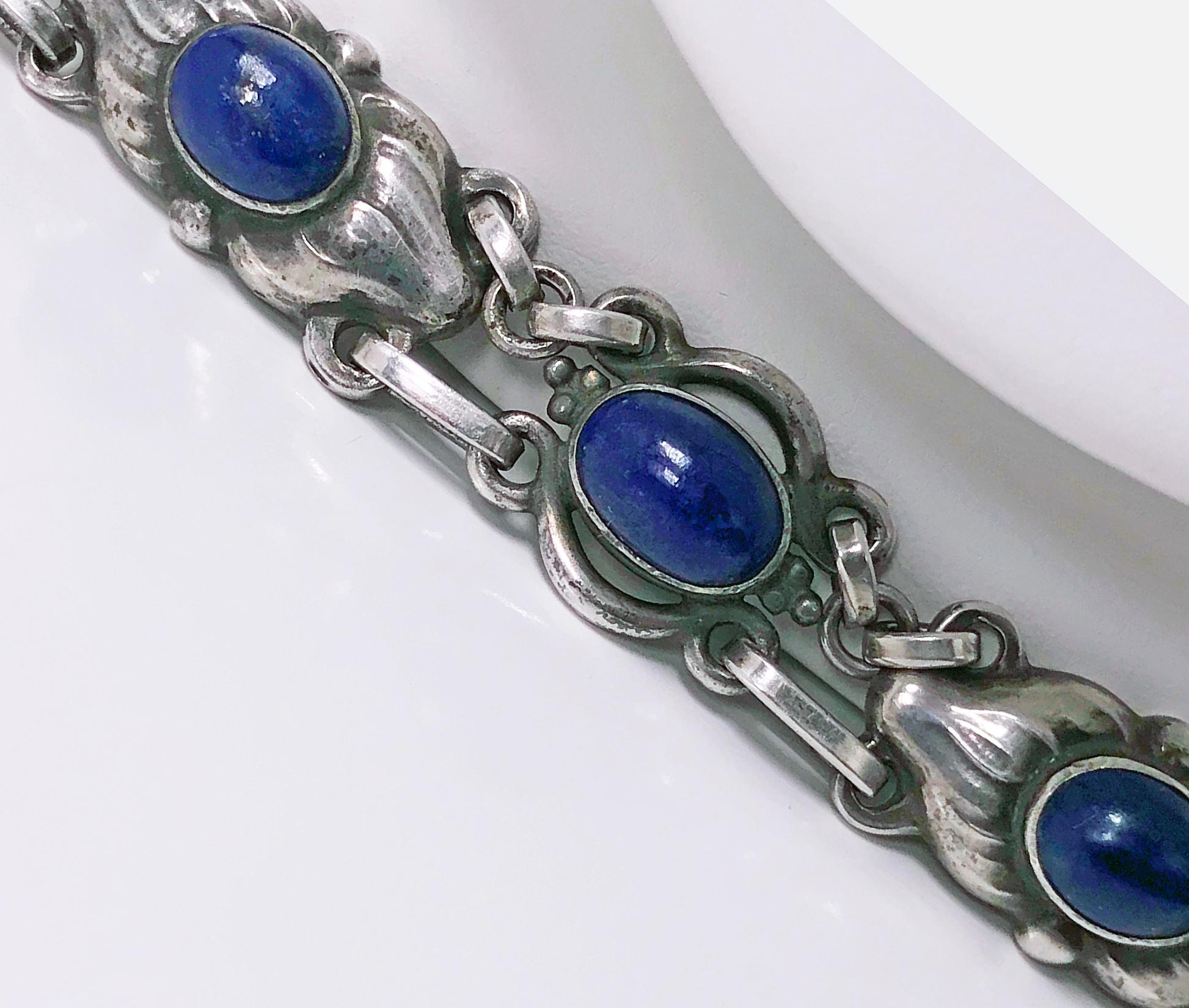 Georg Jensen Lapis and Sterling Silver Necklace, circa 1930 In Good Condition In Toronto, ON