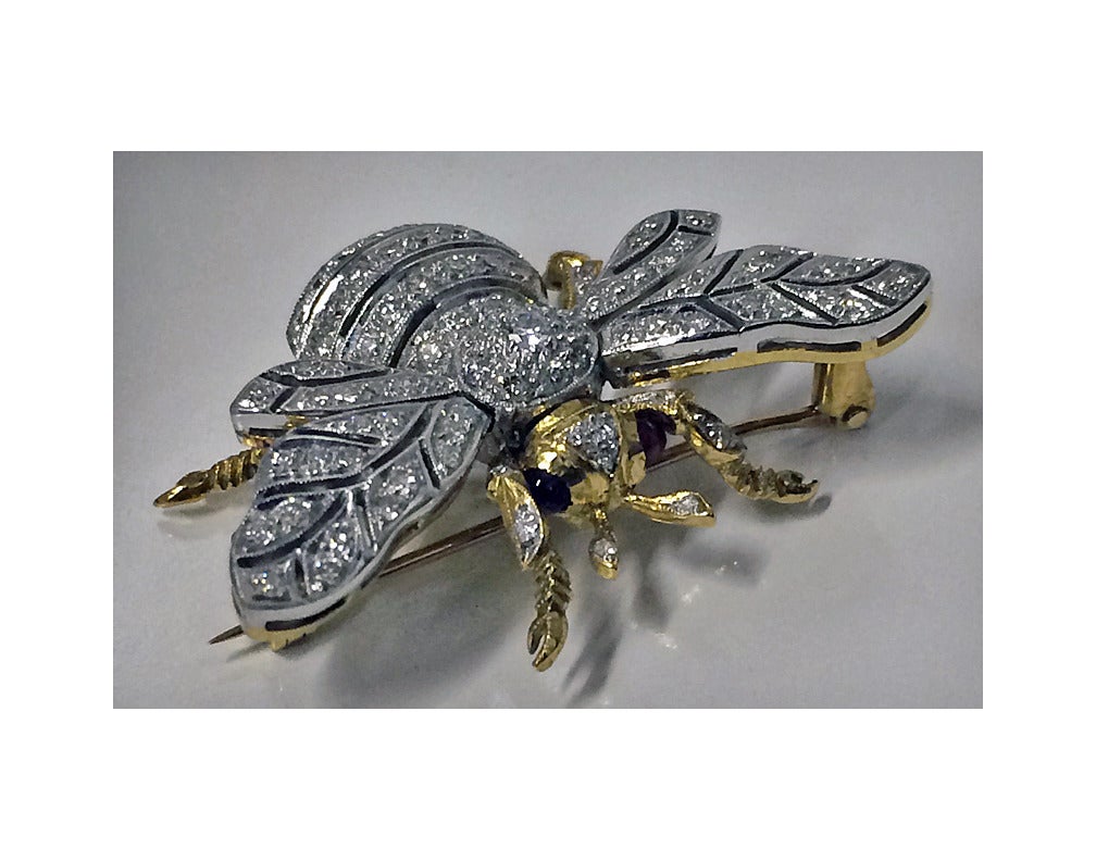 Diamond Ruby Gold Bee Brooch