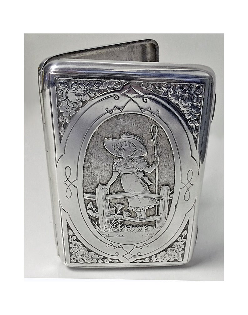 Women's or Men's 1884 George Heath London Rare Kate Greenaway Inspired Silver Calling Card Case
