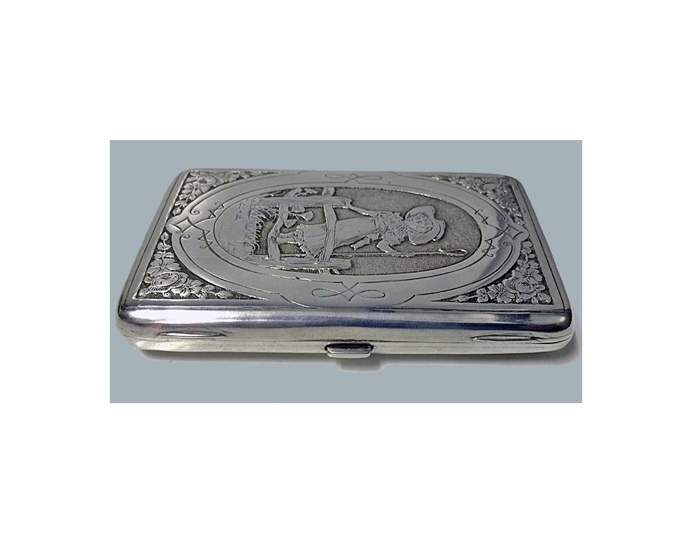 1884 George Heath London Rare Kate Greenaway Inspired Silver Calling Card Case In Good Condition In Toronto, ON