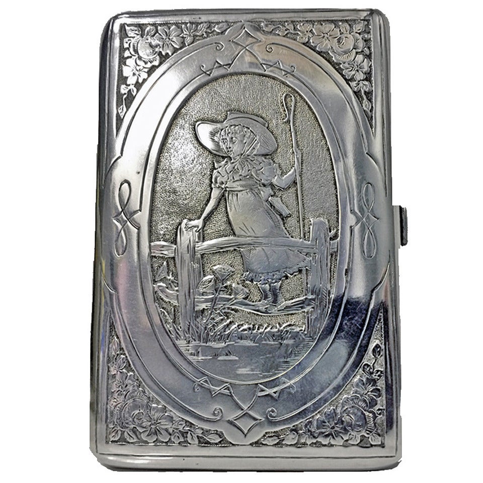 1884 George Heath London Rare Kate Greenaway Inspired Silver Calling Card Case