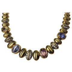 Sapphire Diamond Gold Coffee Bean Necklace