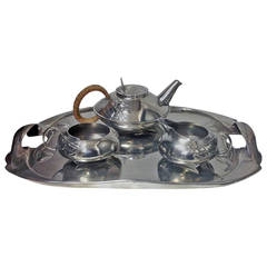 Archibald Knox Liberty Tudric pewter Tea set and Tray Circa 1905 3