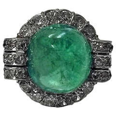 Art Deco Emerald Diamond Platinum Ring