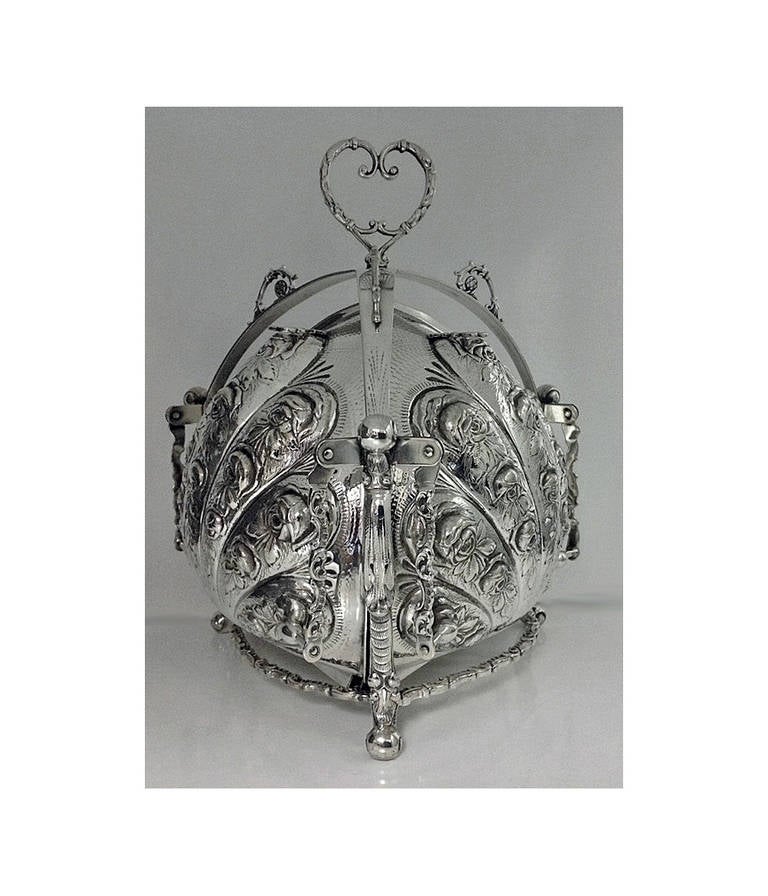 Victorian Rare Continental Silver Folding Biscuit Box circa 1890