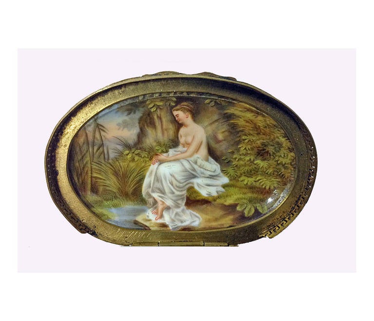 Women's or Men's Fine Viennese Ormolu Enamel Nude Interior Box circa 1875
