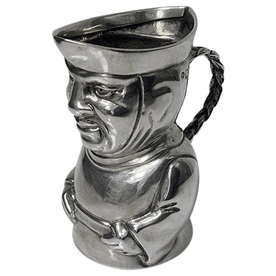 Thos. Smiley Rare English Sterling Silver Toby Cream Jug, London, 1882