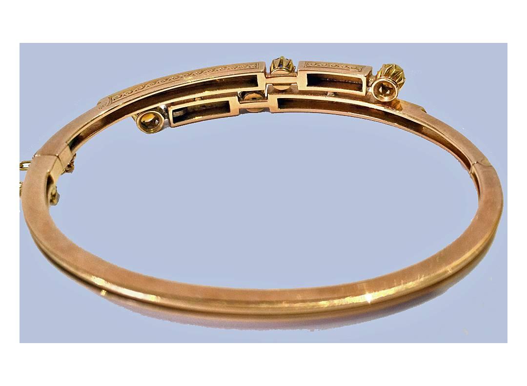 1890s Antique English Pearl Sapphire Gold Bangle Bracelet In Good Condition In Toronto, ON