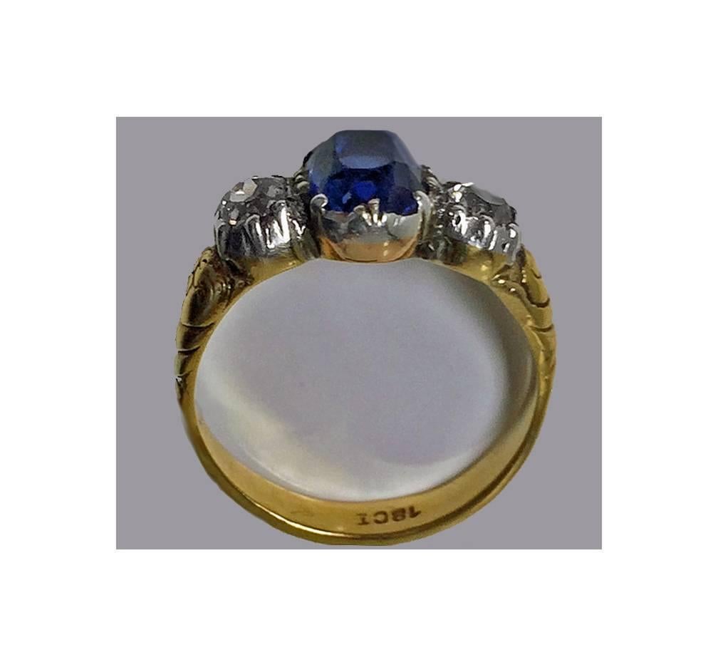 Women's or Men's Antique Sapphire Diamond Gold Ring