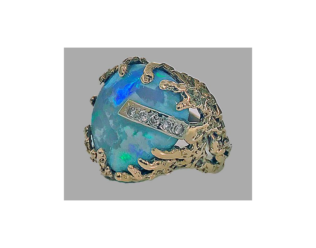 1960's abstract Opal and Diamond vintage Ring In Good Condition In Toronto, ON
