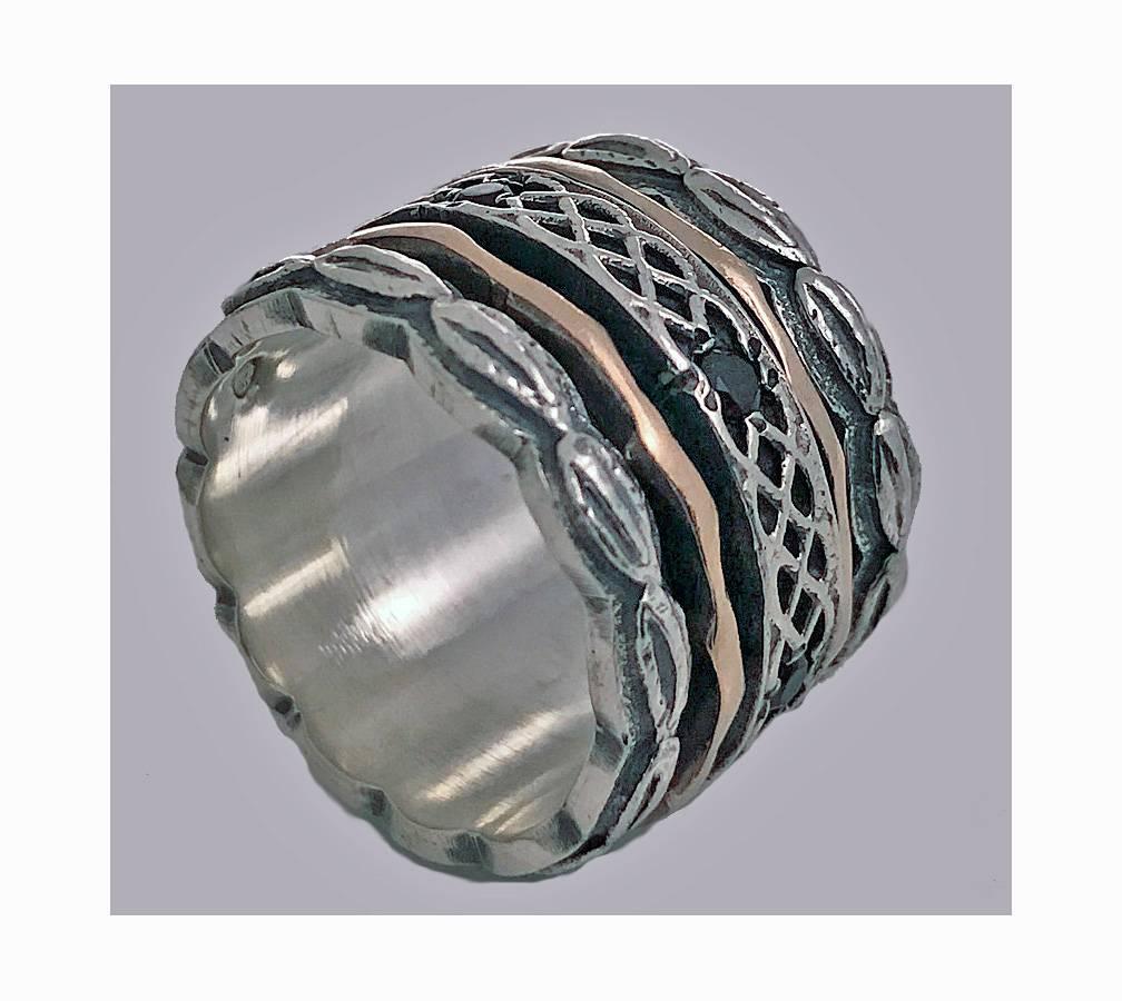 Women's or Men's 1940s Garnet Silver Gold Spinner Ring