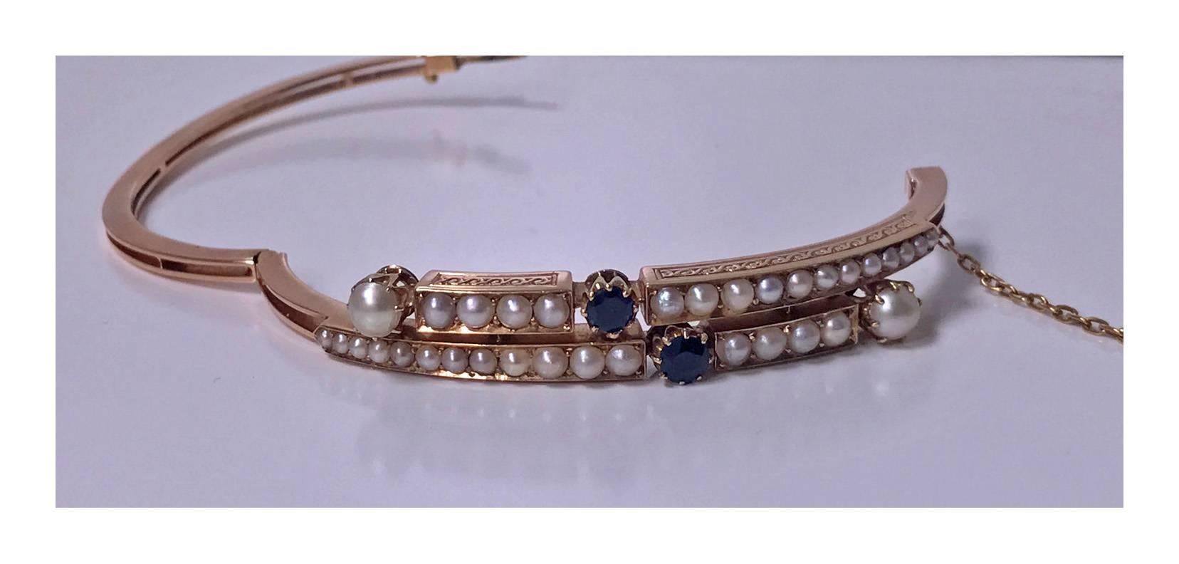 Women's 19th Century Sapphire Pearl Bangle, circa 1890