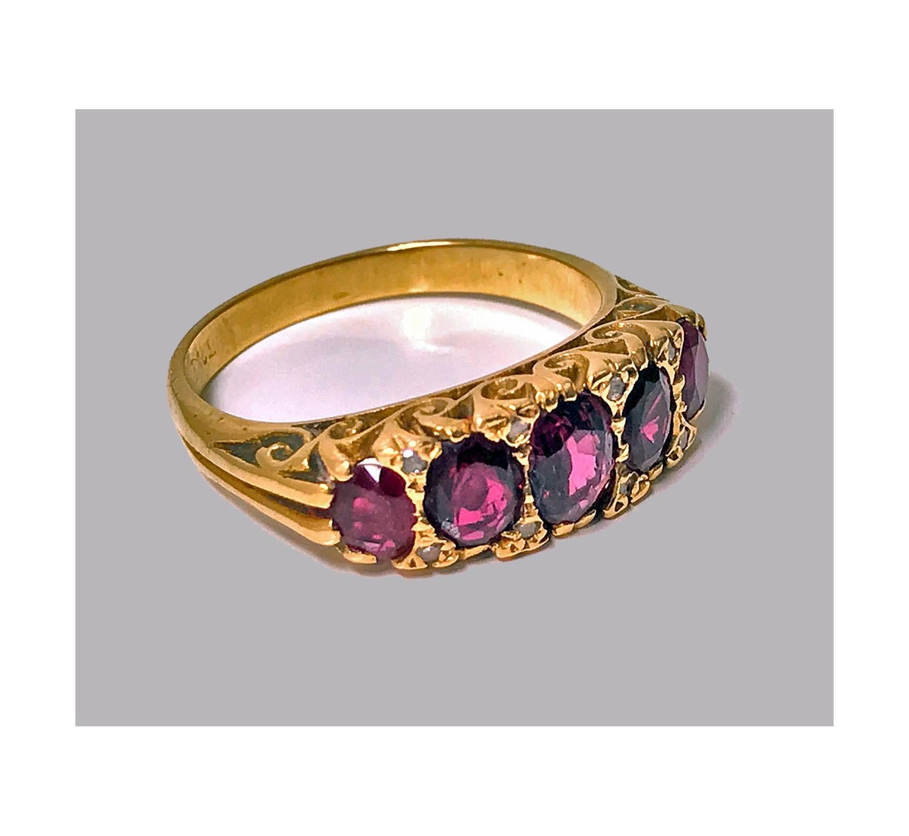 Rose Cut Antique Ruby and Diamond 18 Karat Ring, circa 1900