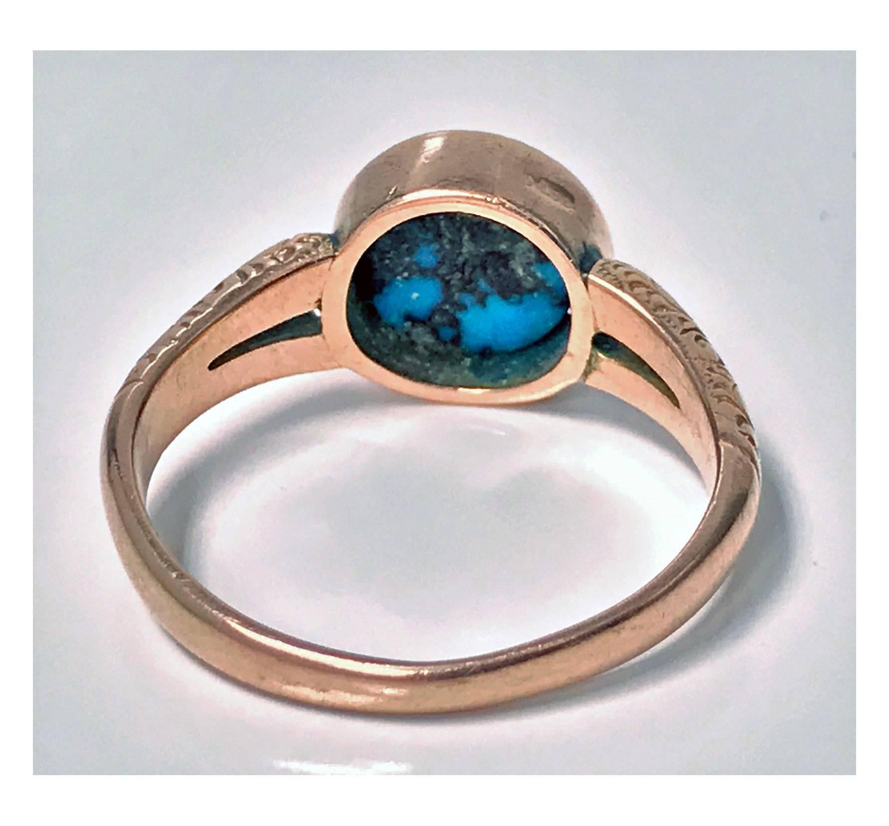 Arts & Crafts Gold Turquoise Ring, Birmingham, 1906 In Good Condition In Toronto, ON