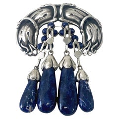 Georg Jensen large Silver Lapis Lazuli Master Brooch, C.1930