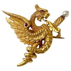 Amerikanische Riker Bros. Jugendstil-Brosche aus 14-karätigem Gold mit mythologischen Motiven, um 1900